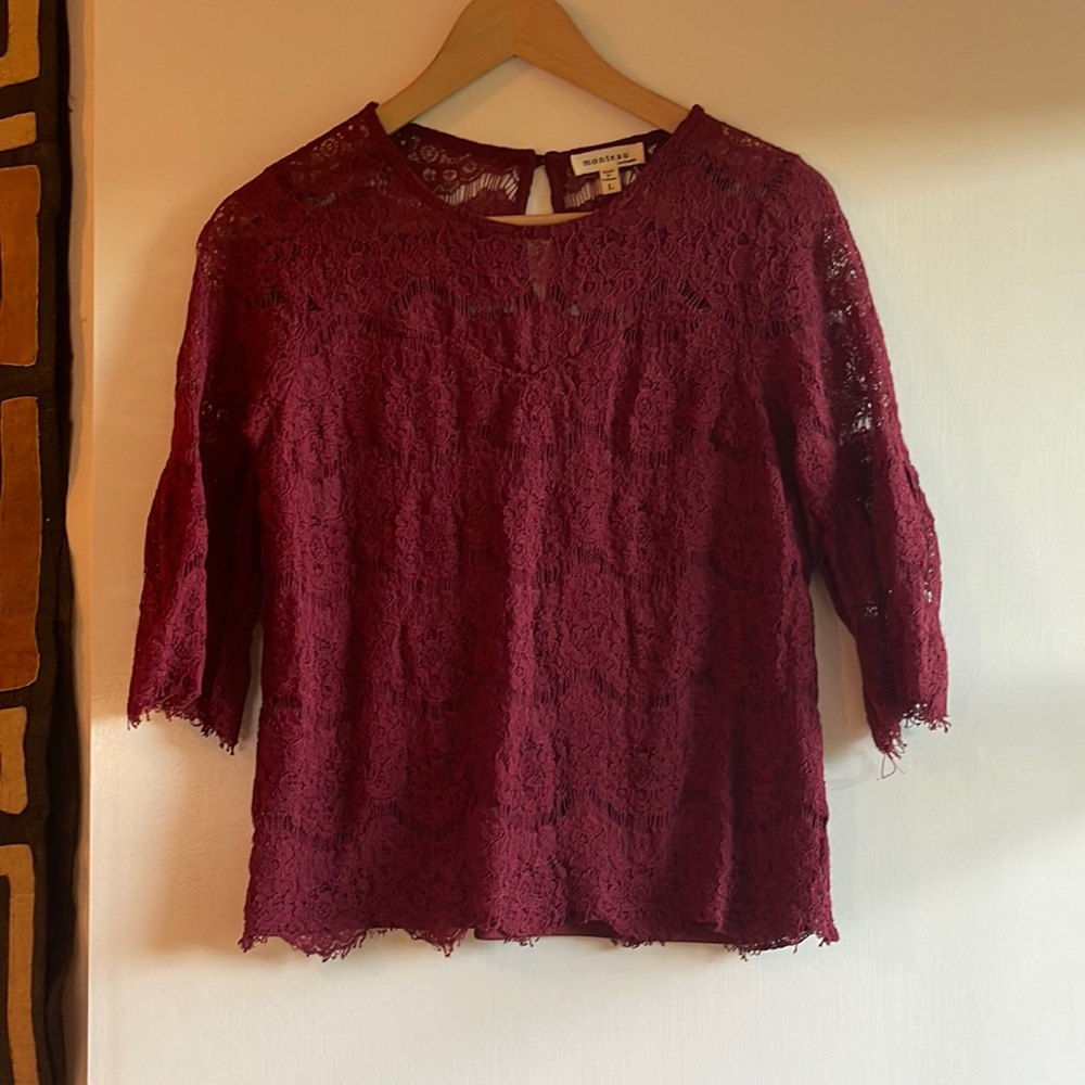 Monteau size L dressy lace red top, perfect for work or party!